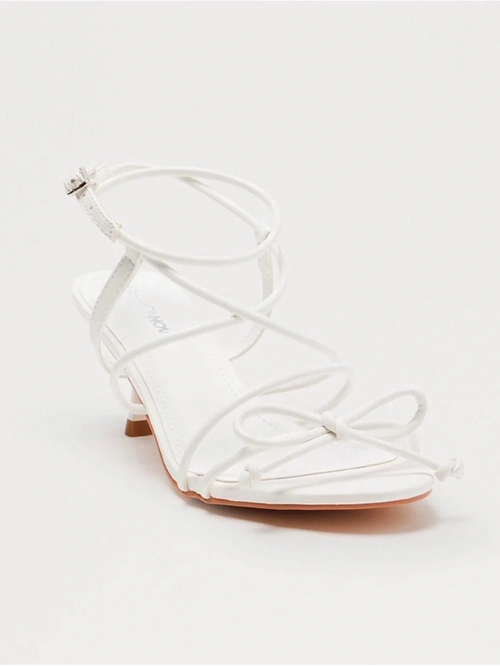 Fashion Nova White Strappy Bow Kitten Heel Sandals